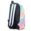 A 15 inch economy backpack with tie dye pattern, shown from a back side angle.