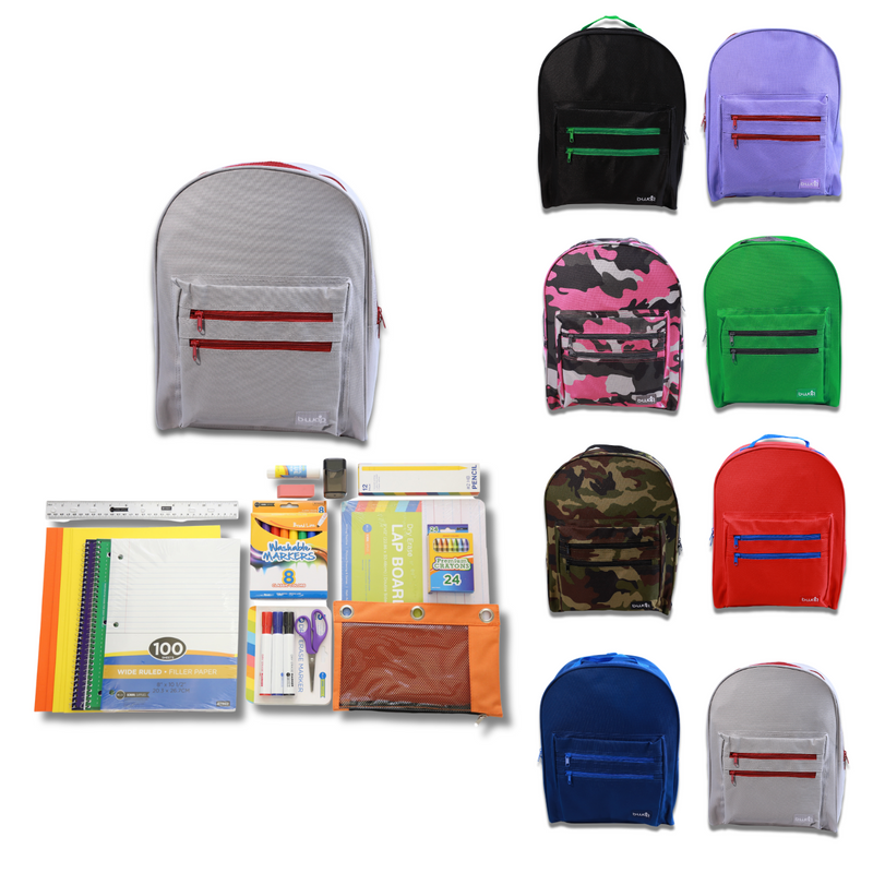 Wholesale 1st-5th Grade Deluxe Kit (62 Items per Kit) in 16" Classic Assorted Backpacks
