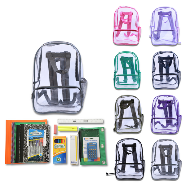 Wholesale 6th-12th Grade Deluxe Kit (46 Items per Kit) in 17" Clear PVC Backpack