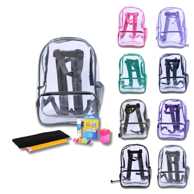 Wholesale Student Base Kit (21 Items per Kit) in 17'' Clear PVC Backpack