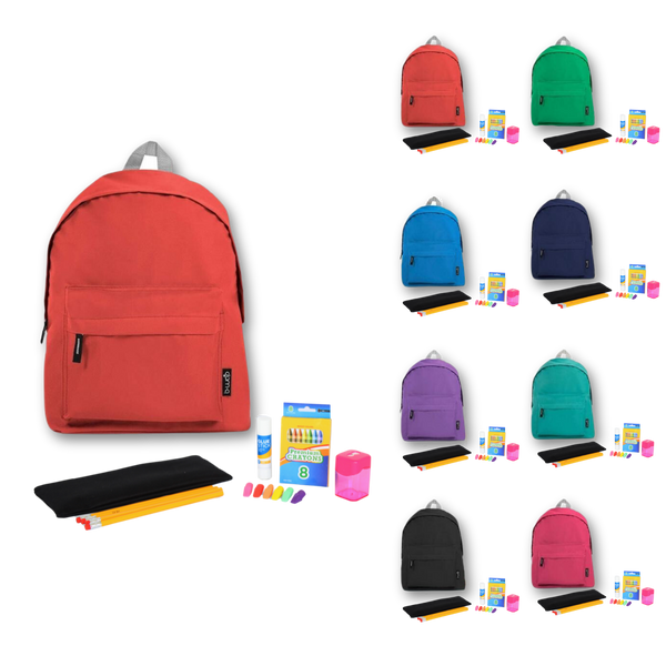 Wholesale Student Base Kit (21 Items per Kit) in 15" Economy Asst Solid Color Backpacks