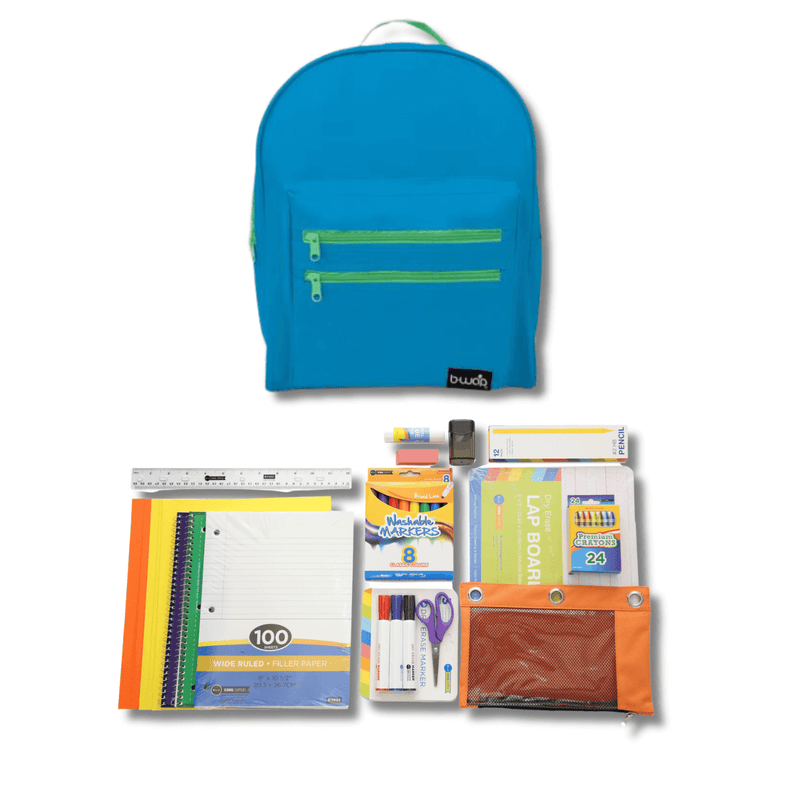 Blue Green Backpack with Elementary School Supply Kit