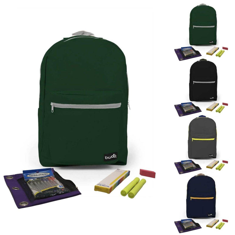 Classic Backpacks Forest Green, Midnight Black, Sunshine, Navy Blue Backpacks with Elementary School Supplies Kit