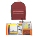 Maroon Orange Backpack with Elementary School Supplies Kit