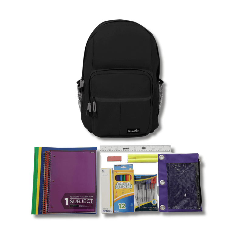 Midnight Black Backpack with Elementary School Supplies Kit