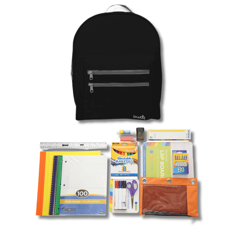 Midnight Black Backpack with Elementary School Supply Kits