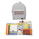 Silver Red Backpack with Elementary School Supplies Kit