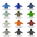Collection of infant boys' bulk wholesale coats with different colors and zipper colors on a white background.
