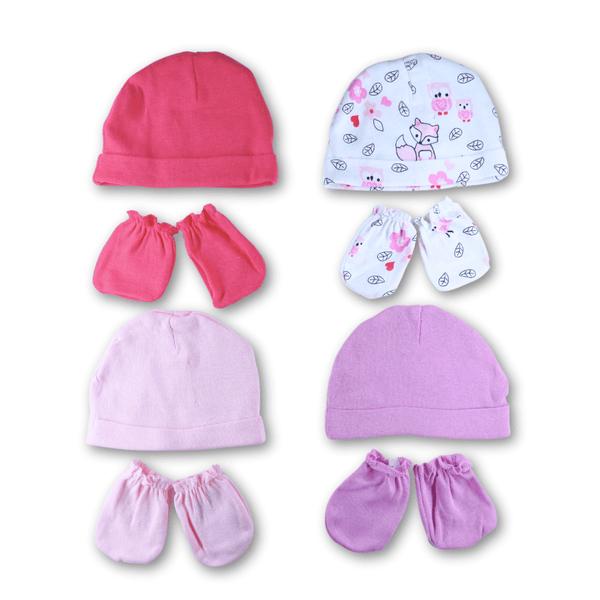 Assorted color infant hat and mittens 