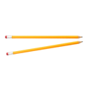 Two yellow pencils with red erasers on a white background