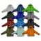 Collection of colorful children's puffer jackets arranged in a grid on a white background.