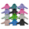 Collection of colorful children's puffer jackets on a white background