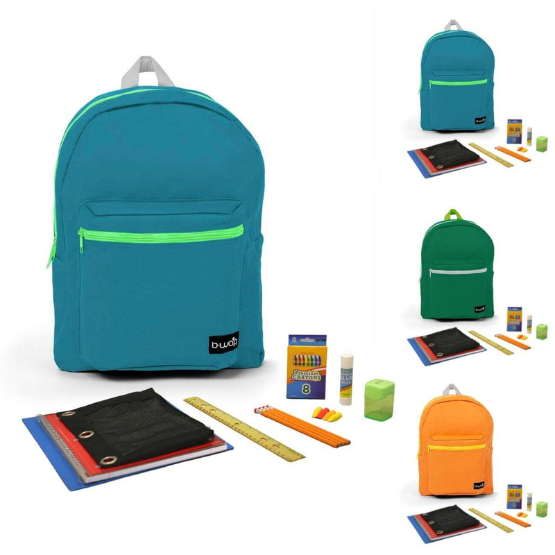 16_Backpack_Collection_Orange_Cyan_Forest_Green_with_Student_Essentials_Kit