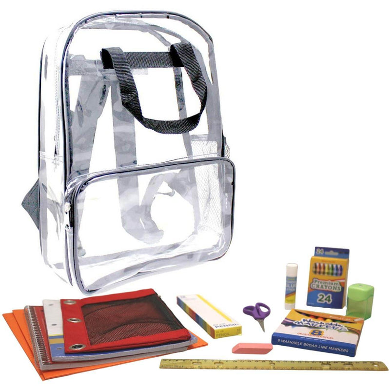 Clear Gray Camo Backpack with Elementary School Supplies Kit