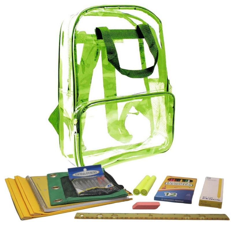 Clear Green Camo Backpack with Elementary School Supply Kits