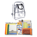 Clear Silver Backpack with Elementary School Supply Kit