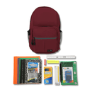 Dark Red Backpack with Elementary School Supplies Kit