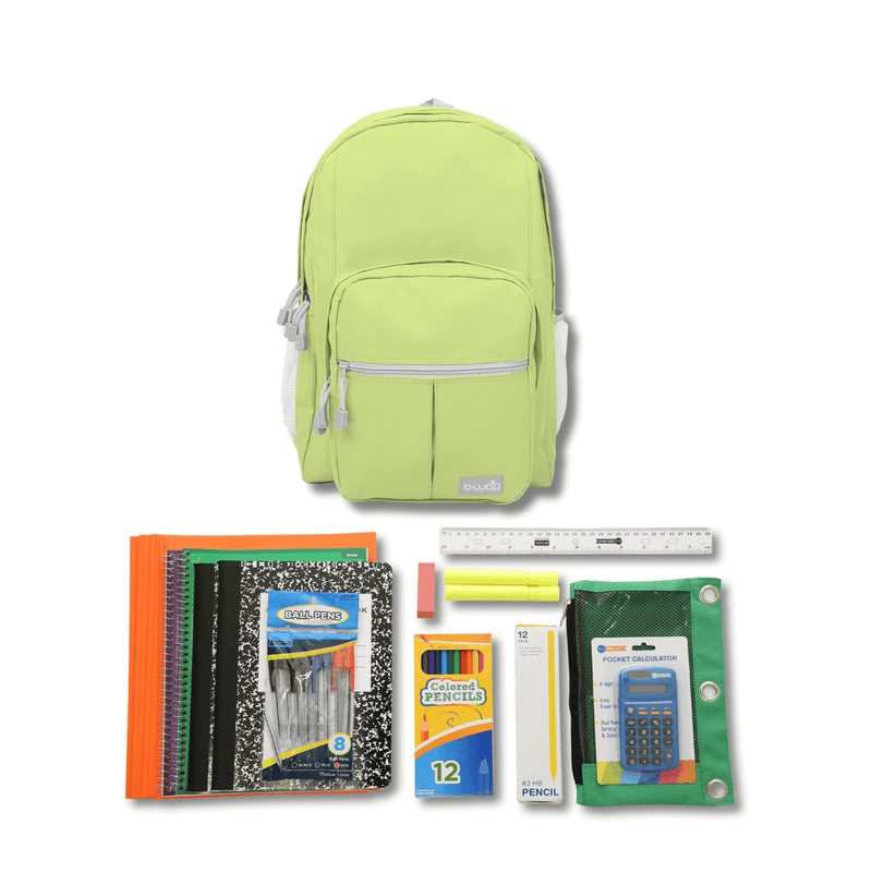 Lime Green Backpack with Elementary School Supplies