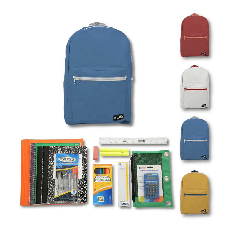 Maroon White Black Yellow Backpacks 4 pack with Elementary School Supplies Kit