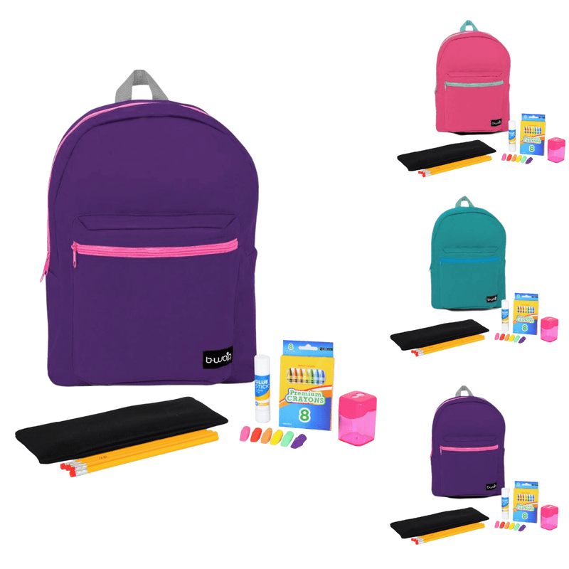 Student Base Kit in 16" Solid Pink, Purple, Cyan Backpacks