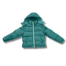 Teal wholesale bulk puffer jacket on a white background