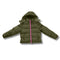 Green wholesale bulk puffer jacket with a pink zipper on a white background
