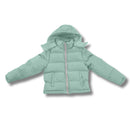 Light green wholesale bulk puffer jacket on a white background
