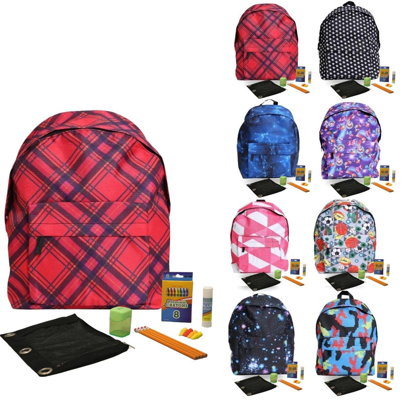 Wholesale Student Base Kit (21 Items per Kit) in Patterned 15" Economy Backpacks