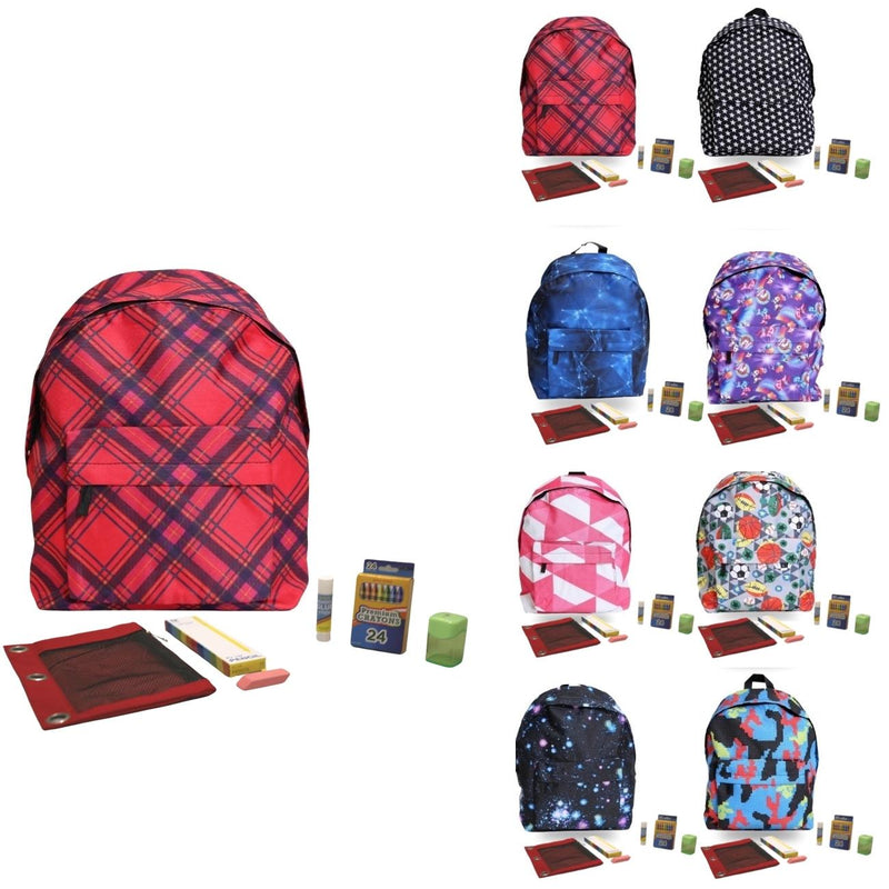 Wholesale PreK-5th Grade Base Kit (40 Items per Kit) in 15" Patterned Economy Backpack