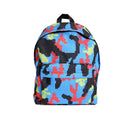 A 15 inch economy backpack with a blue digital camo pattern.