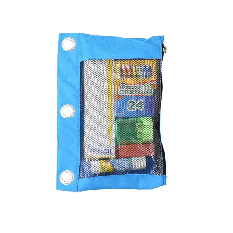 24 pieces Double Zipper 3-Ring Pencil Pouch With Mesh Window