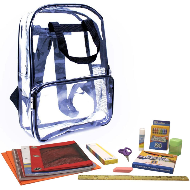Wholesale 1st-5th Deluxe Student Kit (54 Items per Kit) in 18" Clear PVC Backpack