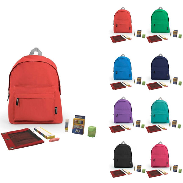 Wholesale PreK-5th Grade Base Kit (40 Items per Kit) in 15" Economy Asst Solid Color Backpack