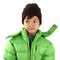 Child Male wearing green coat and black beanie, front view